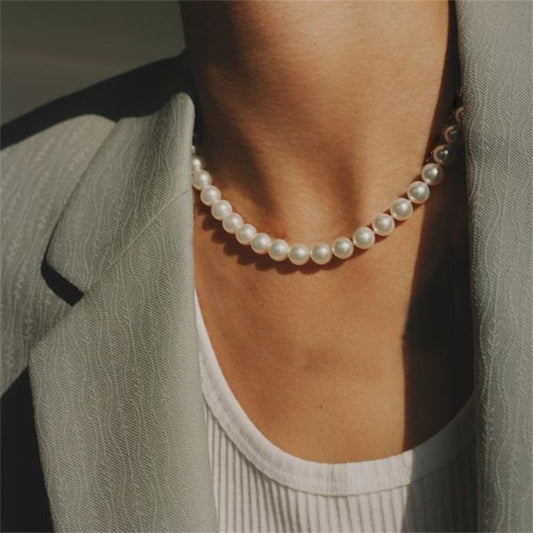 Imitation Pearl Plated 14k Golden Clavicle Chain Simple High-grade Pearl Necklace For Women