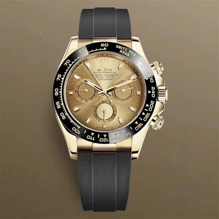 Popular Daytona, reloj mecánico de tres ojos y seis agujas, correa de acero para hombre, reloj de correa de cuarzo multifuncional