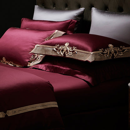 Four-piece Luxury Burgundy Wedding Bed