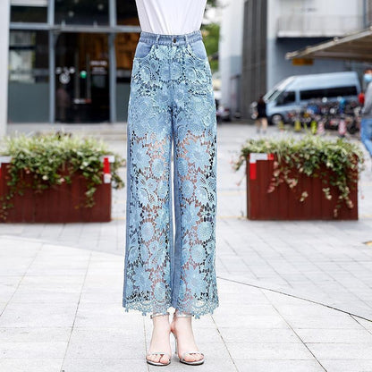 Patchwork Denim Draping Pants For Women