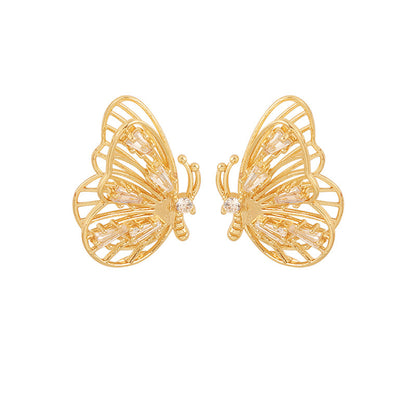 Temperament Simple Vintage Three-dimensional Butterfly Earrings Female