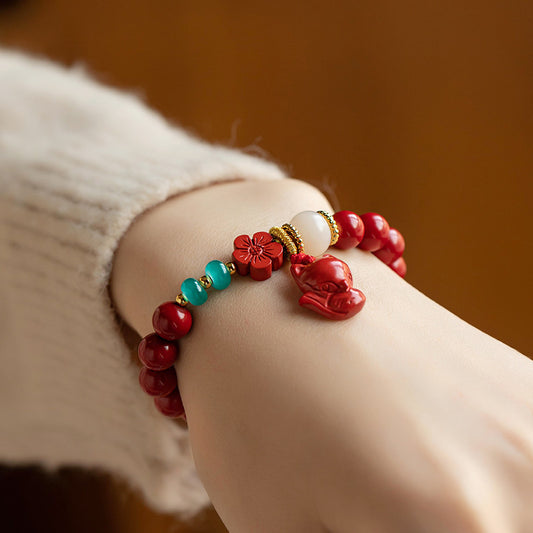 Bracelet renard fleur rouge simple mode femme