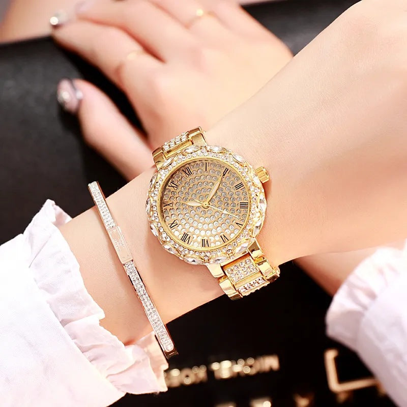 Reloj de cuarzo de moda para mujer engastado con diamantes y pedrería