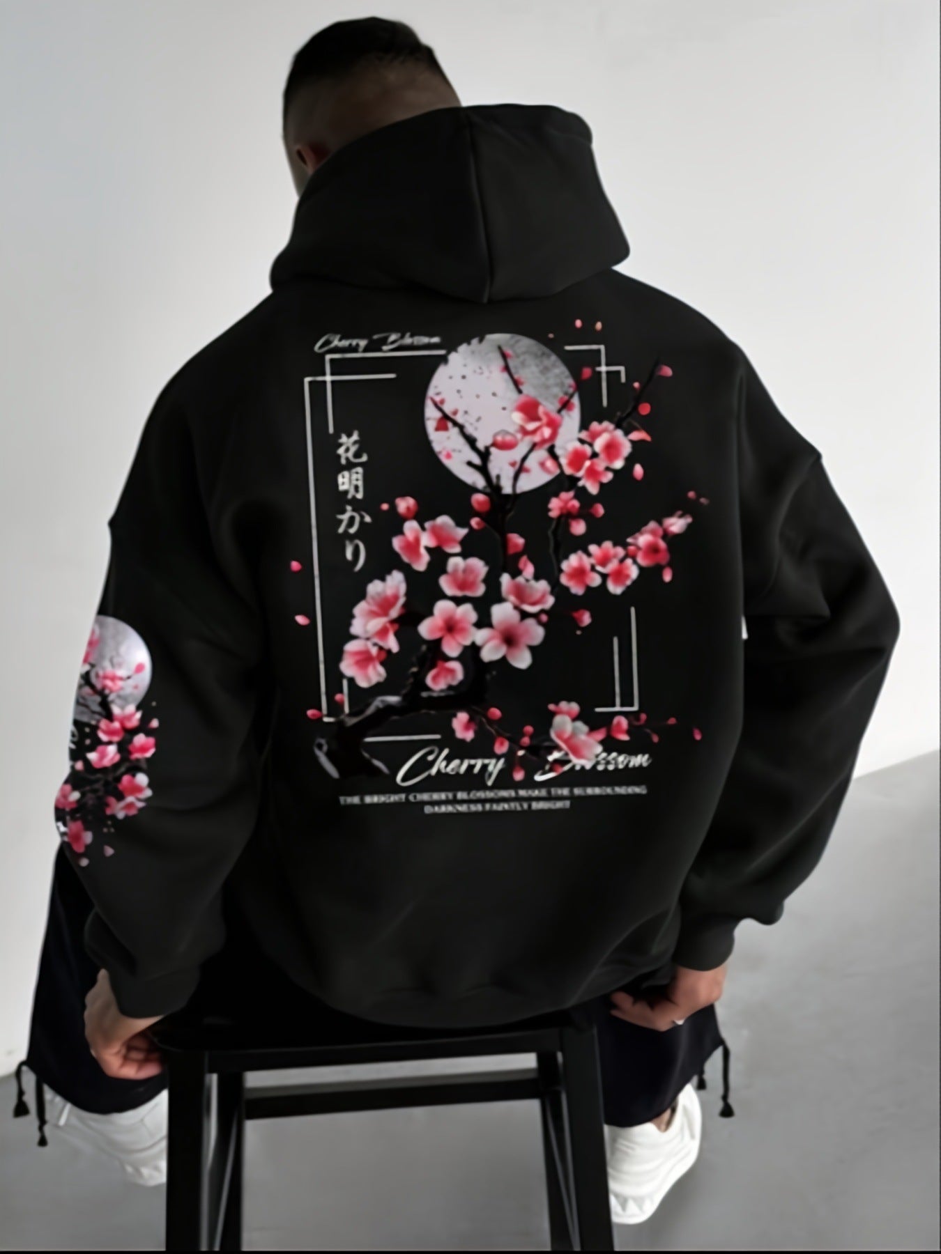 Men's Hoodie With Cherry Blossom Pattern Lining