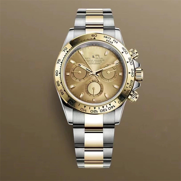 Popular Daytona, reloj mecánico de tres ojos y seis agujas, correa de acero para hombre, reloj de correa de cuarzo multifuncional