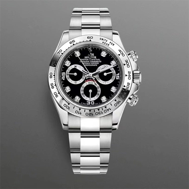 Popular Daytona, reloj mecánico de tres ojos y seis agujas, correa de acero para hombre, reloj de correa de cuarzo multifuncional