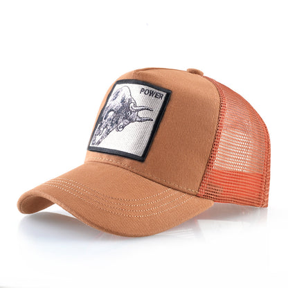 Gorra de béisbol de malla de hip hop con animales bordados