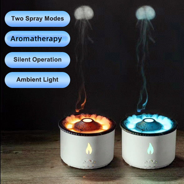 Nouveau humidificateur d'huile essentielle à ultrasons créatif diffuseur d'humidificateur de flamme d'air de méduse de pulvérisation de Machine d'aromathérapie de volcan
