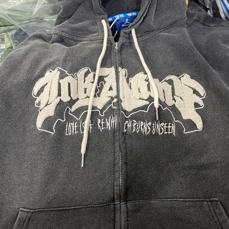 Hoodie Handdrawn Letter Loose Cardigan Long Sleeve Coat