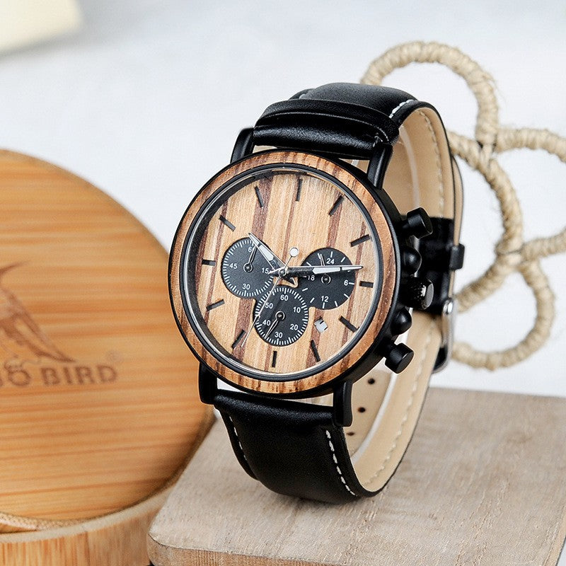Reloj luminoso de madera para hombres jóvenes literarios transfronterizos multifuncionales