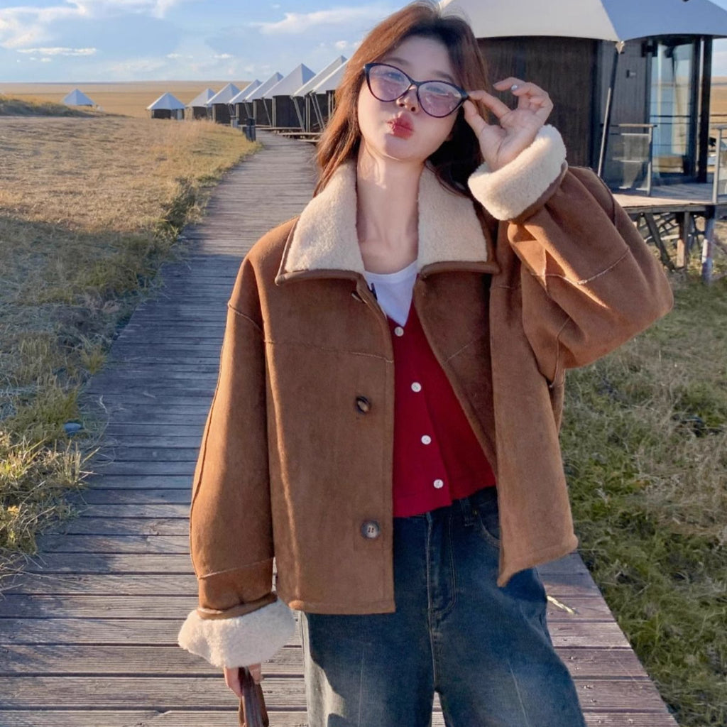 New Lamb Wool Coat Female Leather