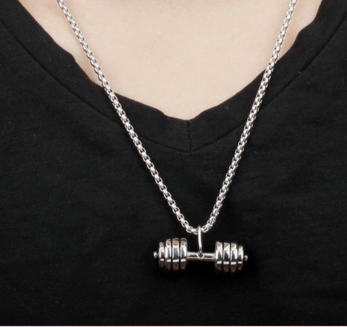 Fashion Foreign Trade Jewelry Wholesale Fitness Dumbbell Barbell Pendant Titanium Steel Necklace