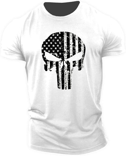 Men's Skull Workout Short Sleeve T-shirt Cotton GYM GYM GYM