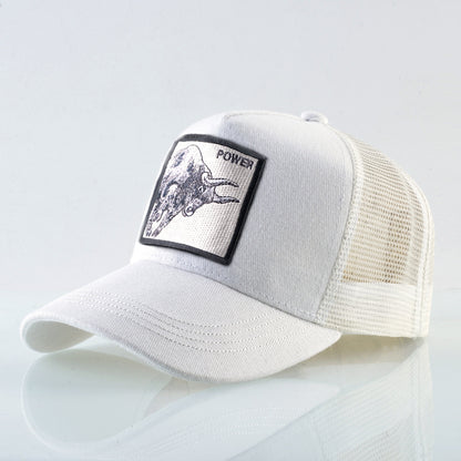 Gorra de béisbol de malla de hip hop con animales bordados