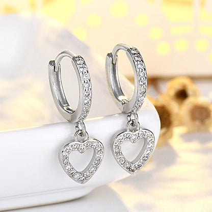 New French Retro S925 Sterling Silver Full Inlaid Love Heart Earrings High-grade Light Luxury Ear Clip Gold Plated