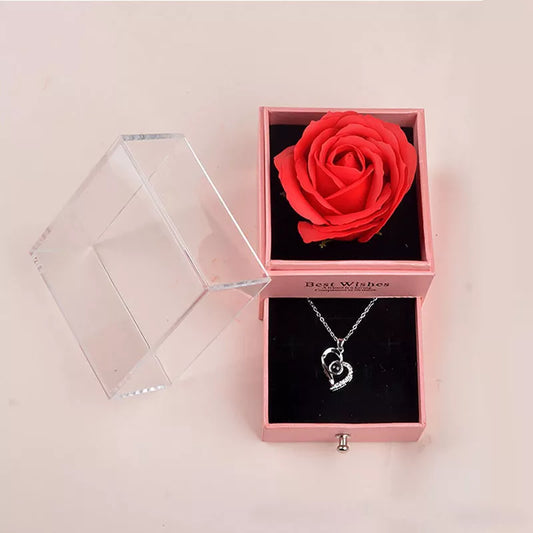 Caja De Regalo Rosa Y Collar De Amor Eterno