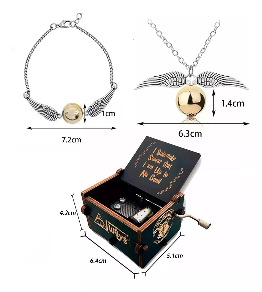 3pz Caja Musical Harry Potter Con Collar Y Pulsera Snitch