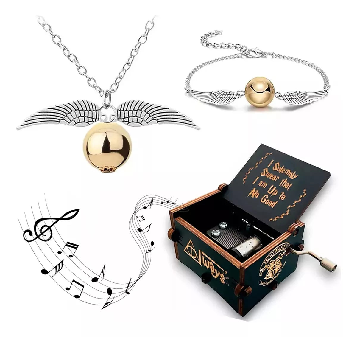 3pz Caja Musical Harry Potter Con Collar Y Pulsera Snitch