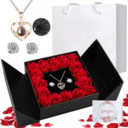 Flor Eterna Rosas Rojas Exquisita Caja Con Collar Y Regalo