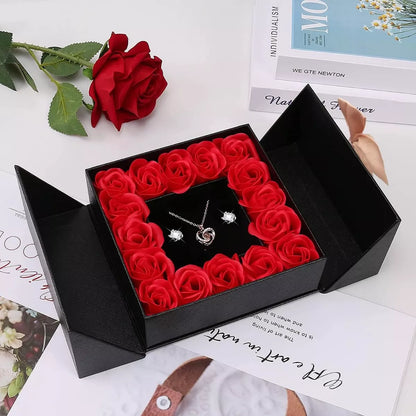 Flor Eterna Rosas Rojas Exquisita Caja Con Collar Y Regalo