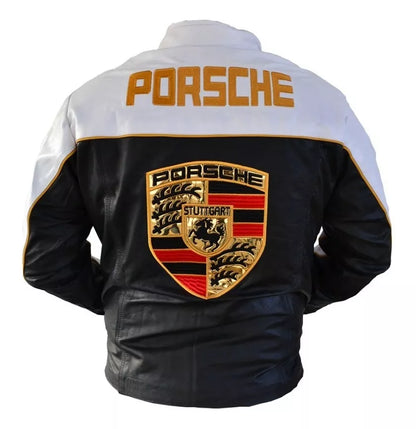 Chamarra De Piel Bordada Tipo Porsche