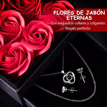 Juego De Rosa Eterna Flores Artificiales Con Caja De Joyería