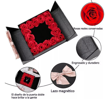 Flor Eterna Rosas Rojas Exquisita Caja Con Collar Y Regalo